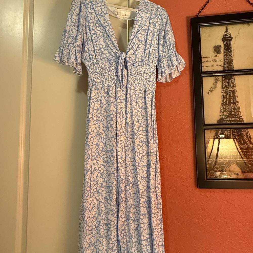 Lost + Wander Blue and White Floral Dress